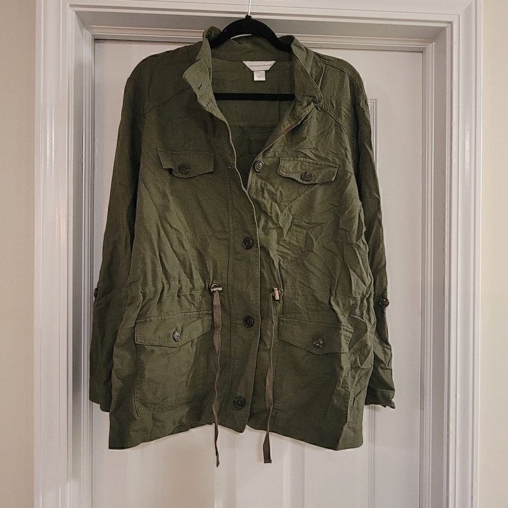 Christopher & Banks linen blend lightweight army green jacket size Large
